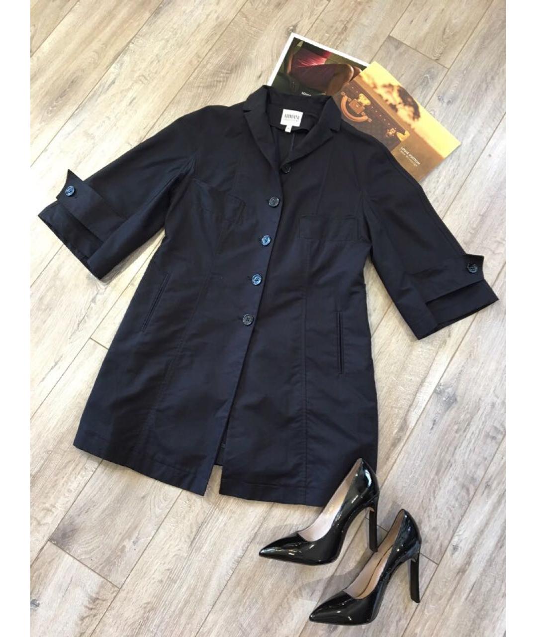 ARMANI COLLEZIONI Темно-синий хлопковый тренч/плащ, фото 3