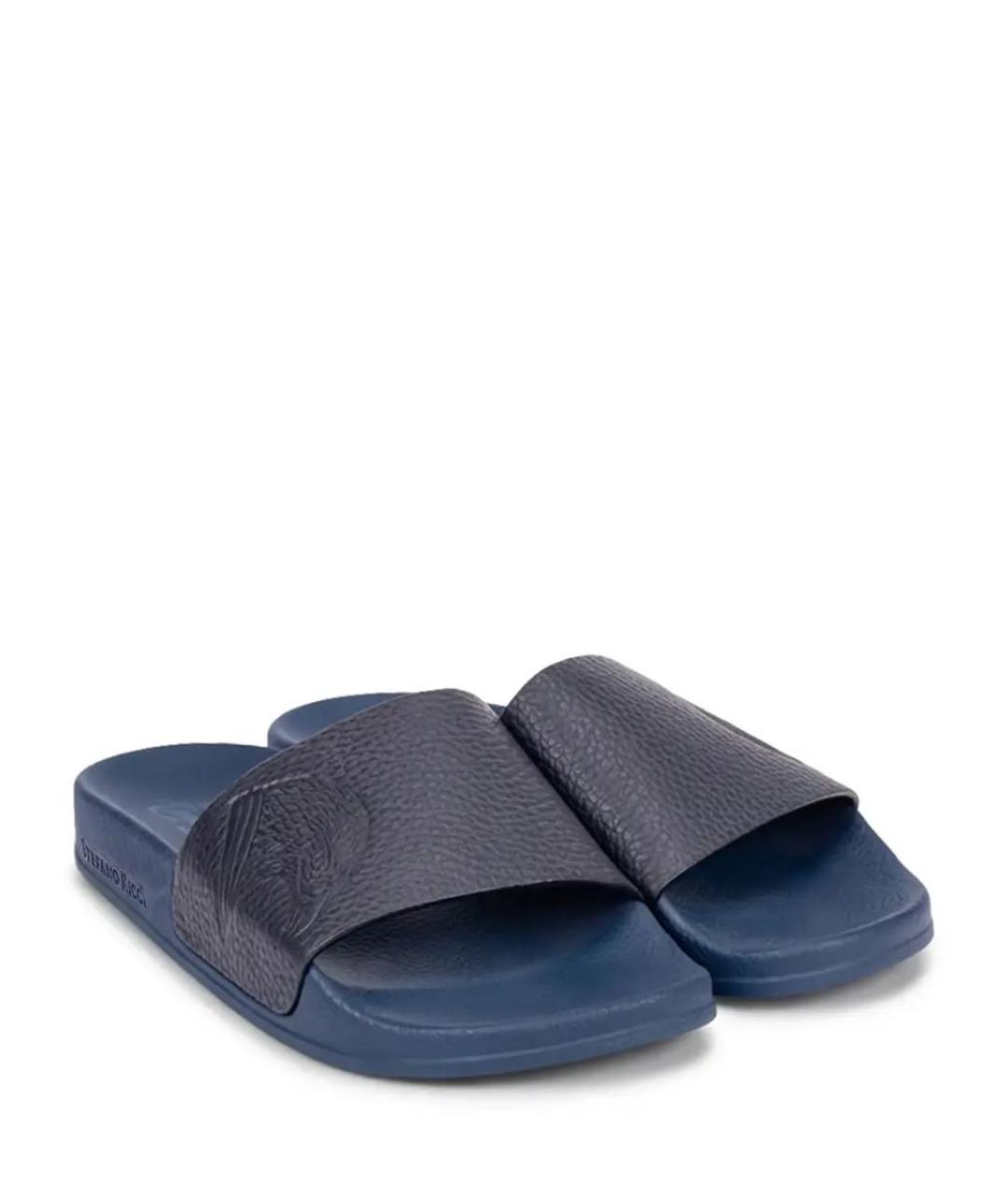STEFANO RICCI Синие кожаные шлепанцы, фото 2