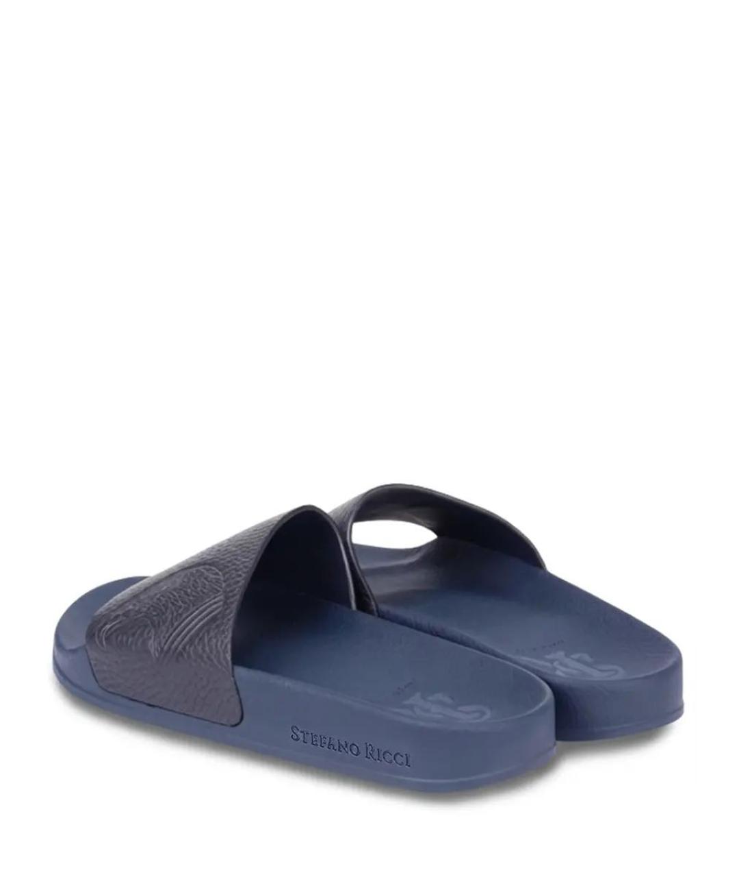 STEFANO RICCI Синие кожаные шлепанцы, фото 3
