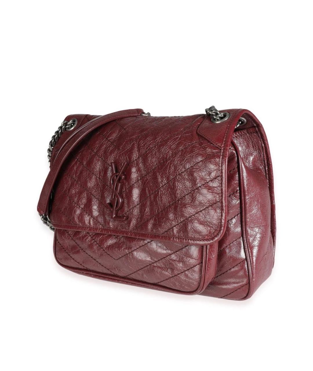 SAINT LAURENT Бордовая кожаная сумка через плечо, фото 2