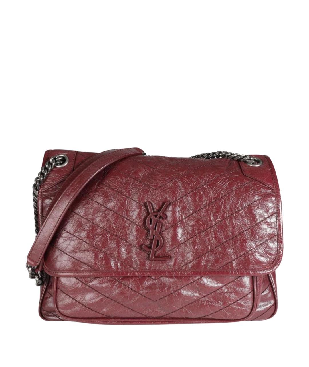 SAINT LAURENT Бордовая кожаная сумка через плечо, фото 1