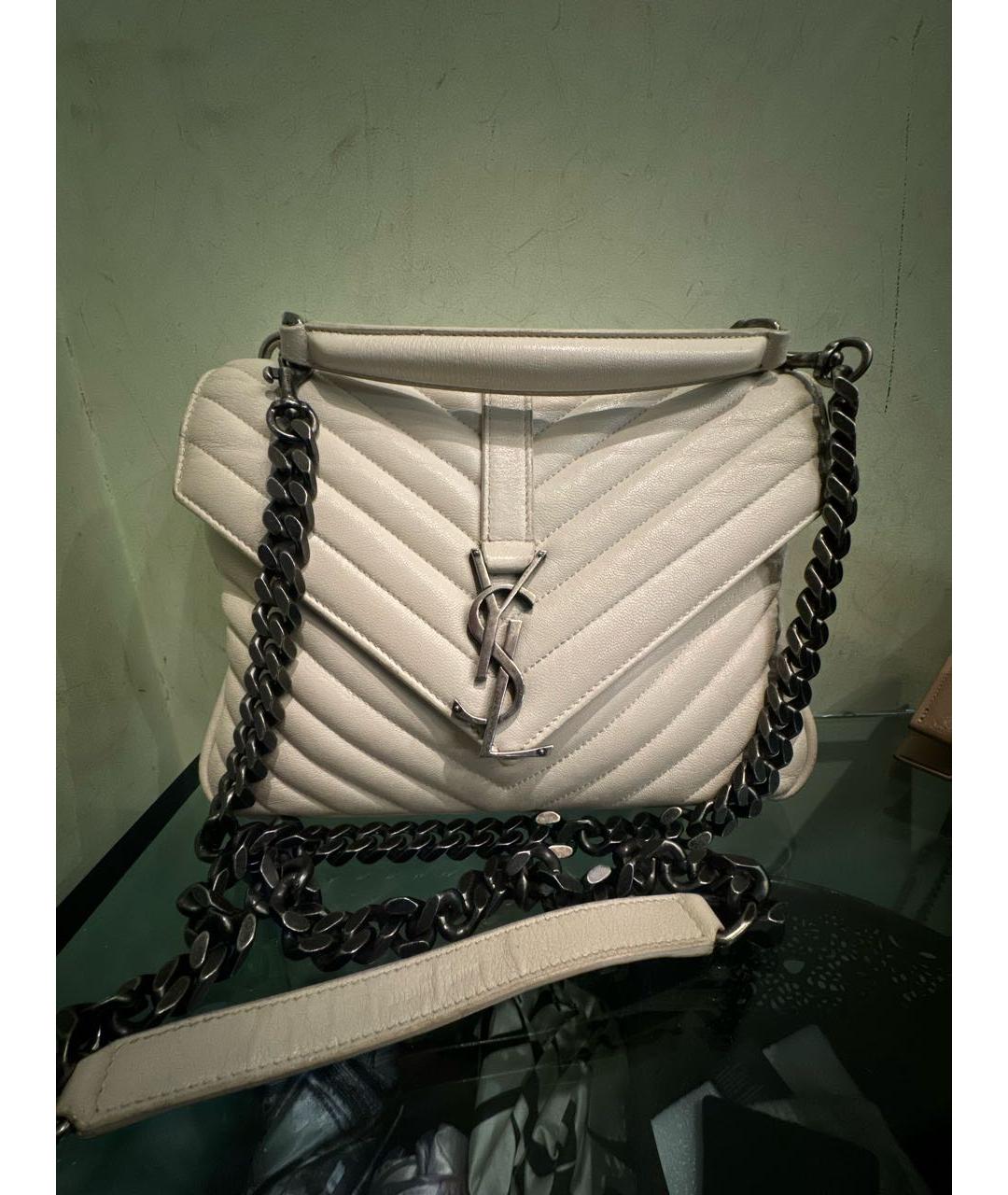 SAINT LAURENT Белая кожаная сумка через плечо, фото 7