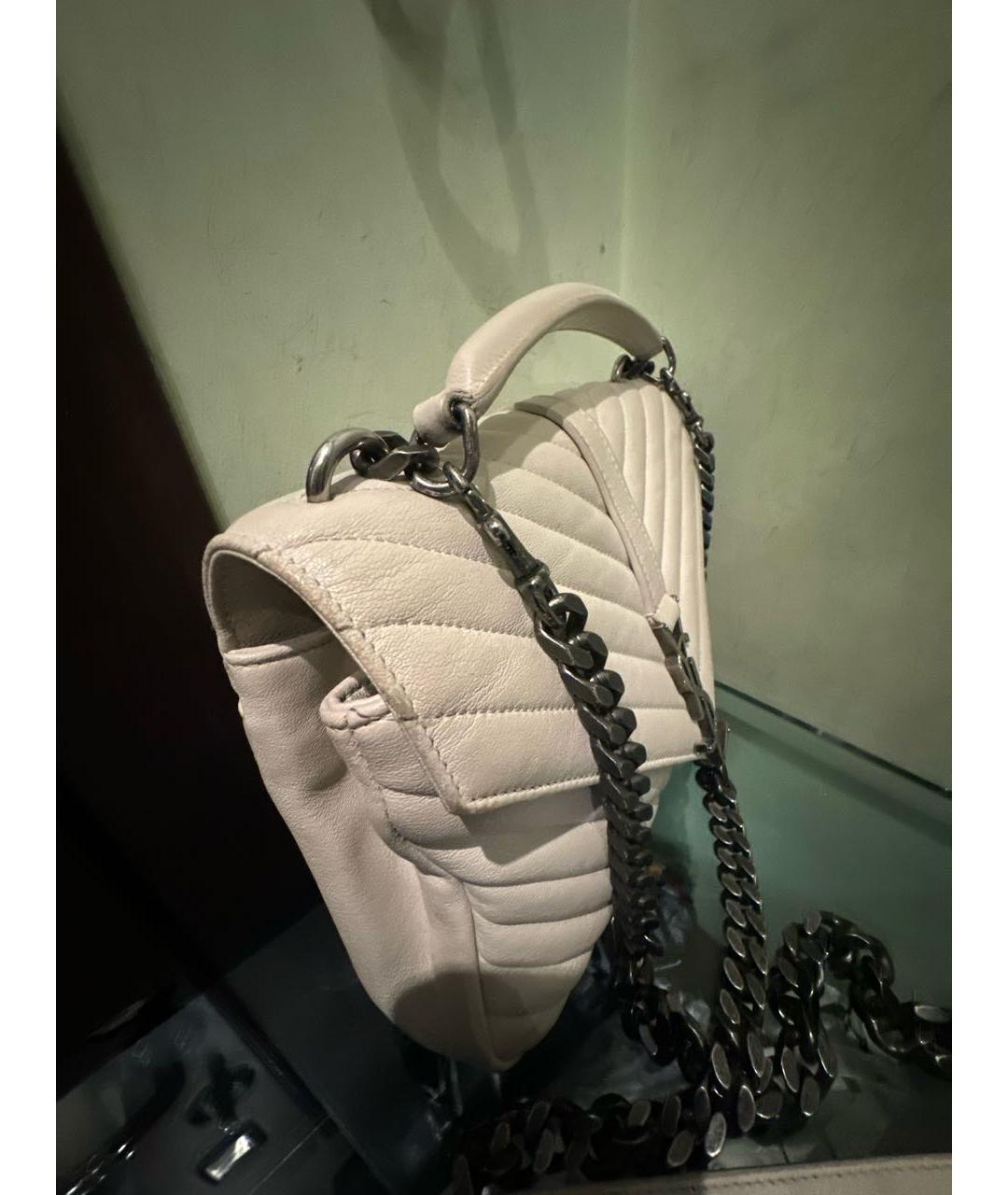 SAINT LAURENT Белая кожаная сумка через плечо, фото 2