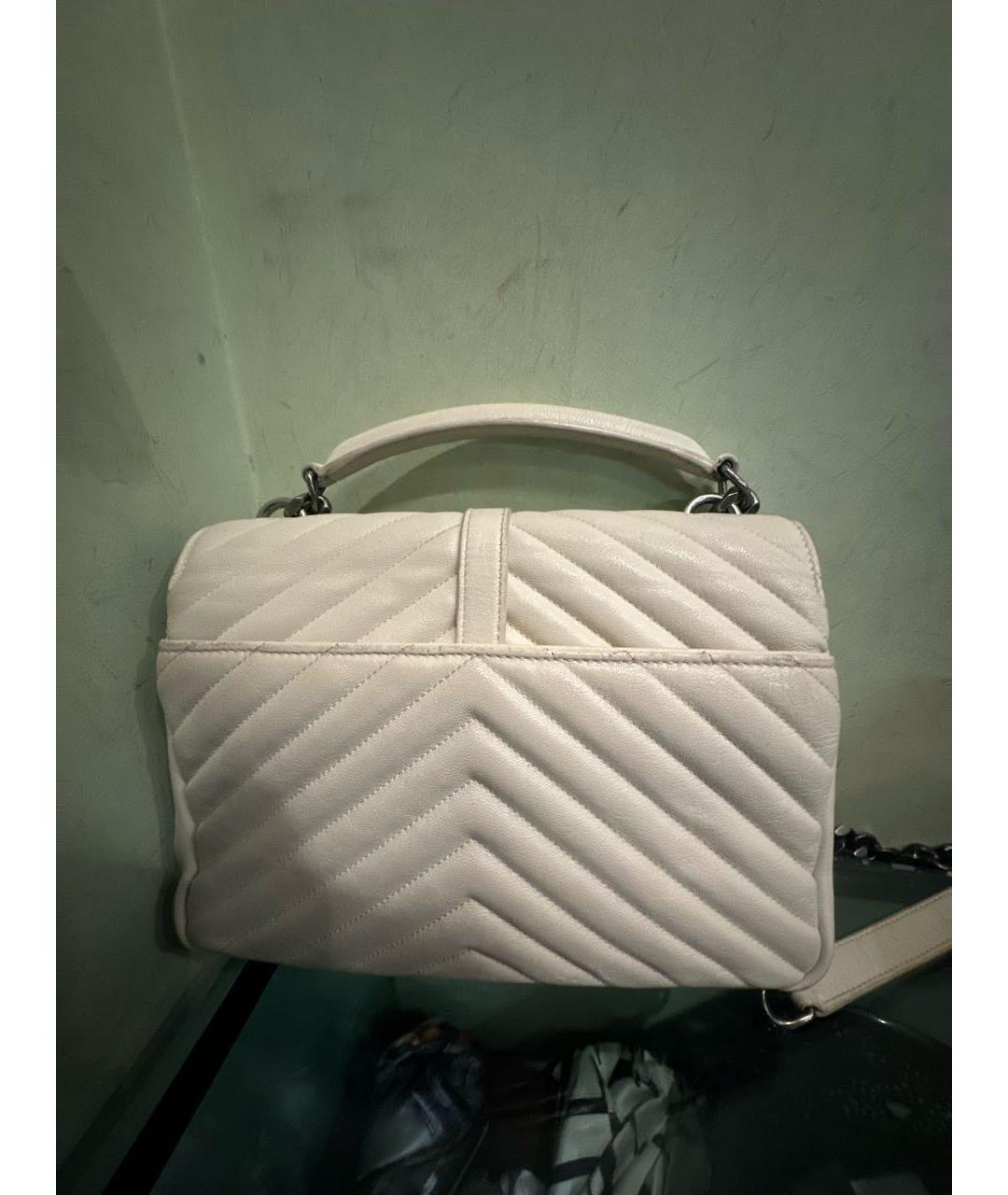 SAINT LAURENT Белая кожаная сумка через плечо, фото 3