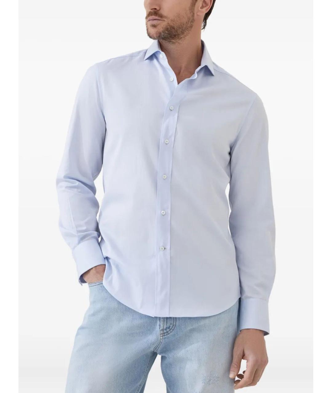 BRUNELLO CUCINELLI Голубая хлопковая классическая рубашка, фото 3