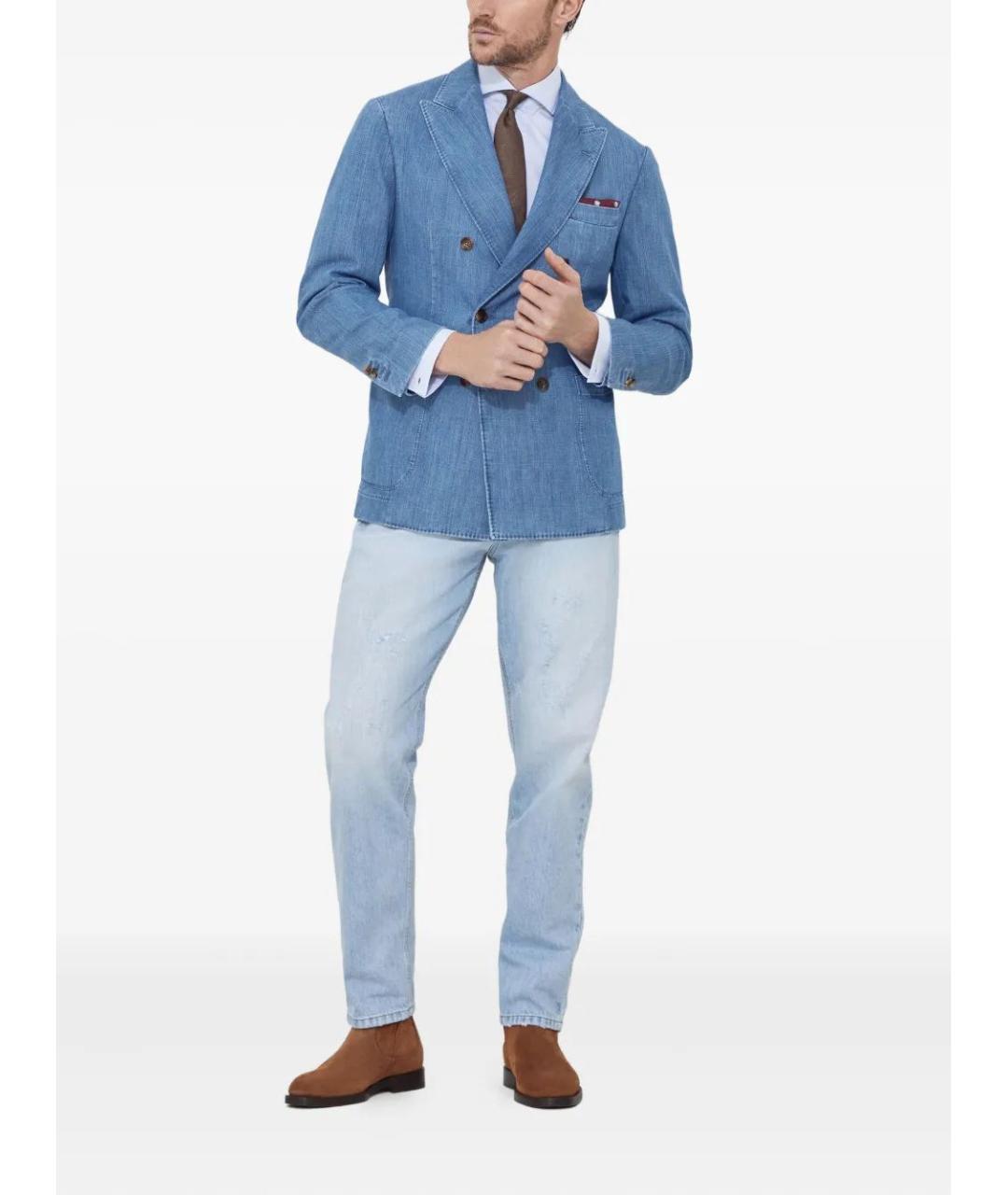 BRUNELLO CUCINELLI Голубая хлопковая классическая рубашка, фото 2