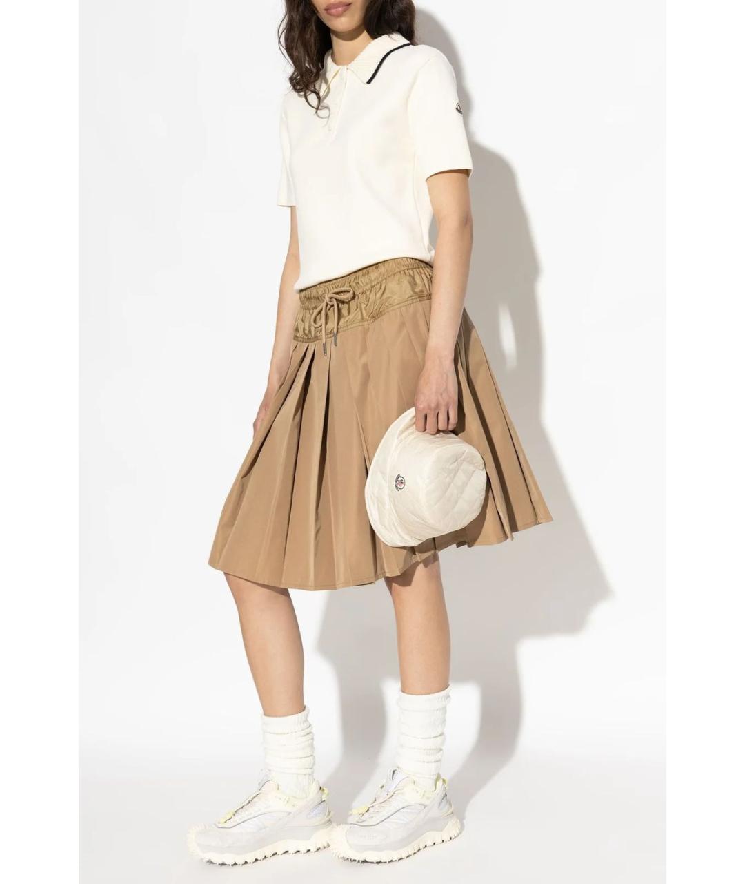 MONCLER Бежевая полиэстеровая юбка миди, фото 4
