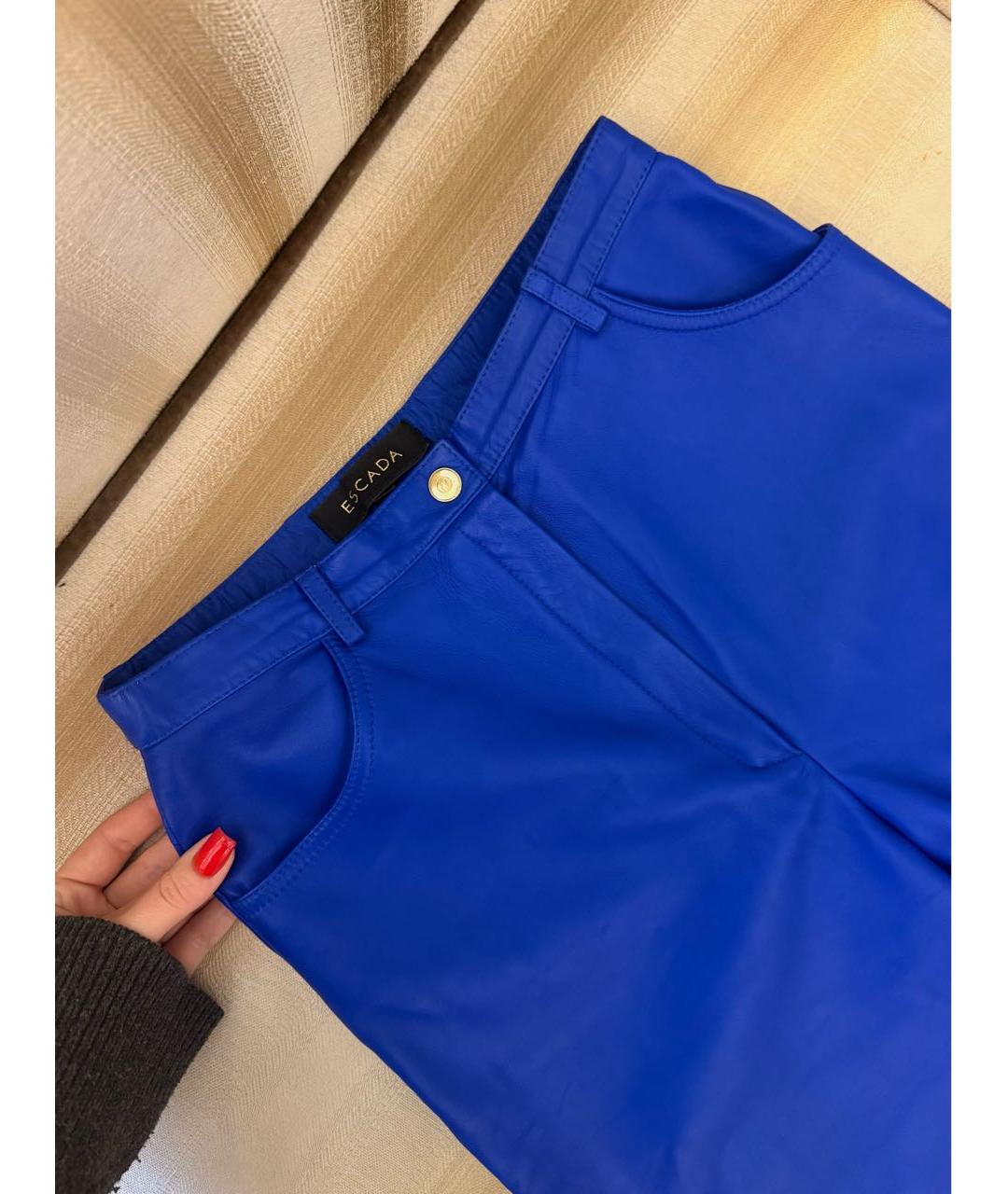 ESCADA Синие кожаные прямые брюки, фото 2