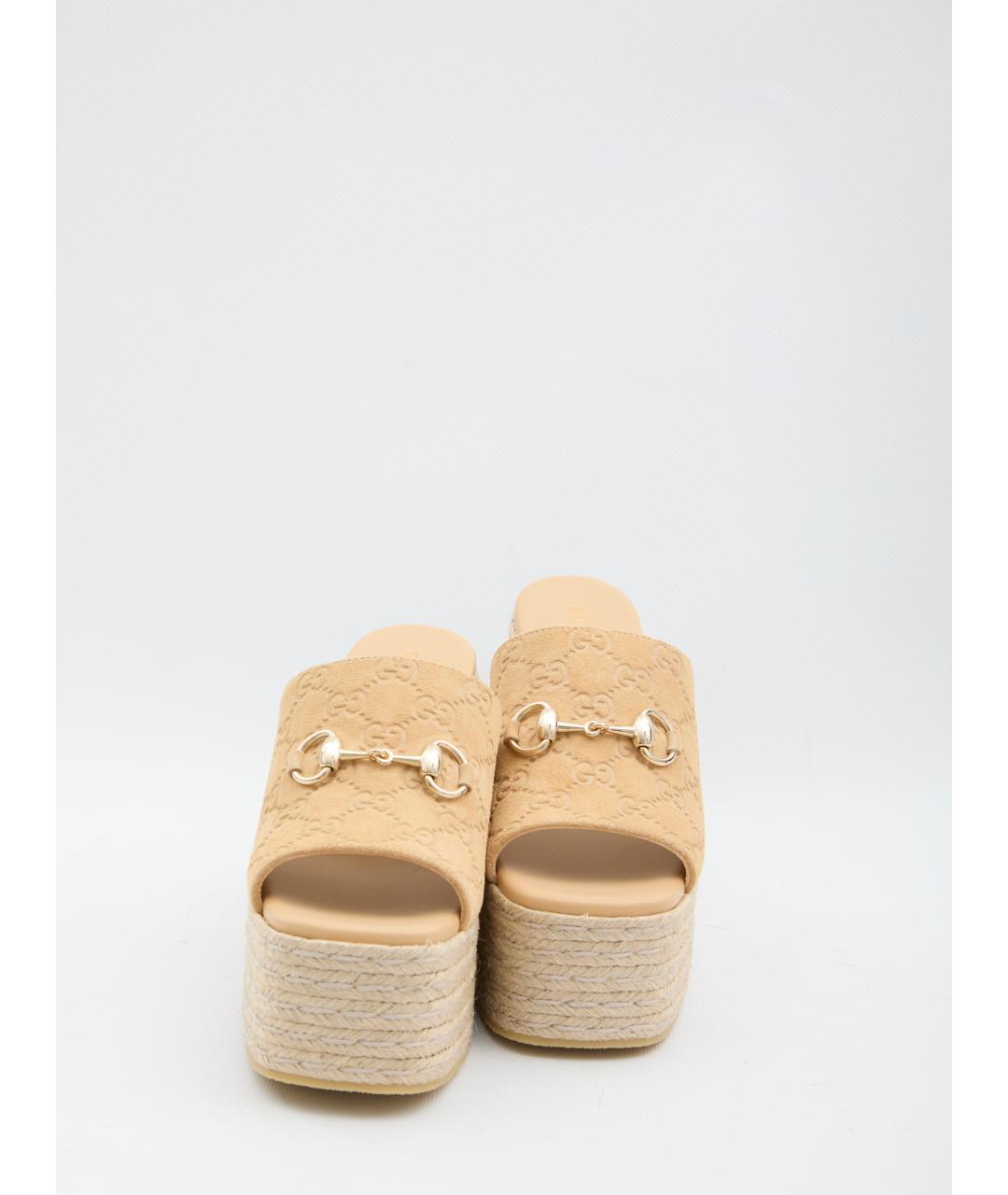 GUCCI Бежевые кожаные сандалии, фото 5
