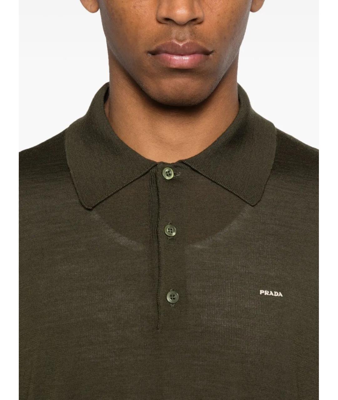 PRADA Зеленые хлопковое поло с длинным рукавом, фото 5