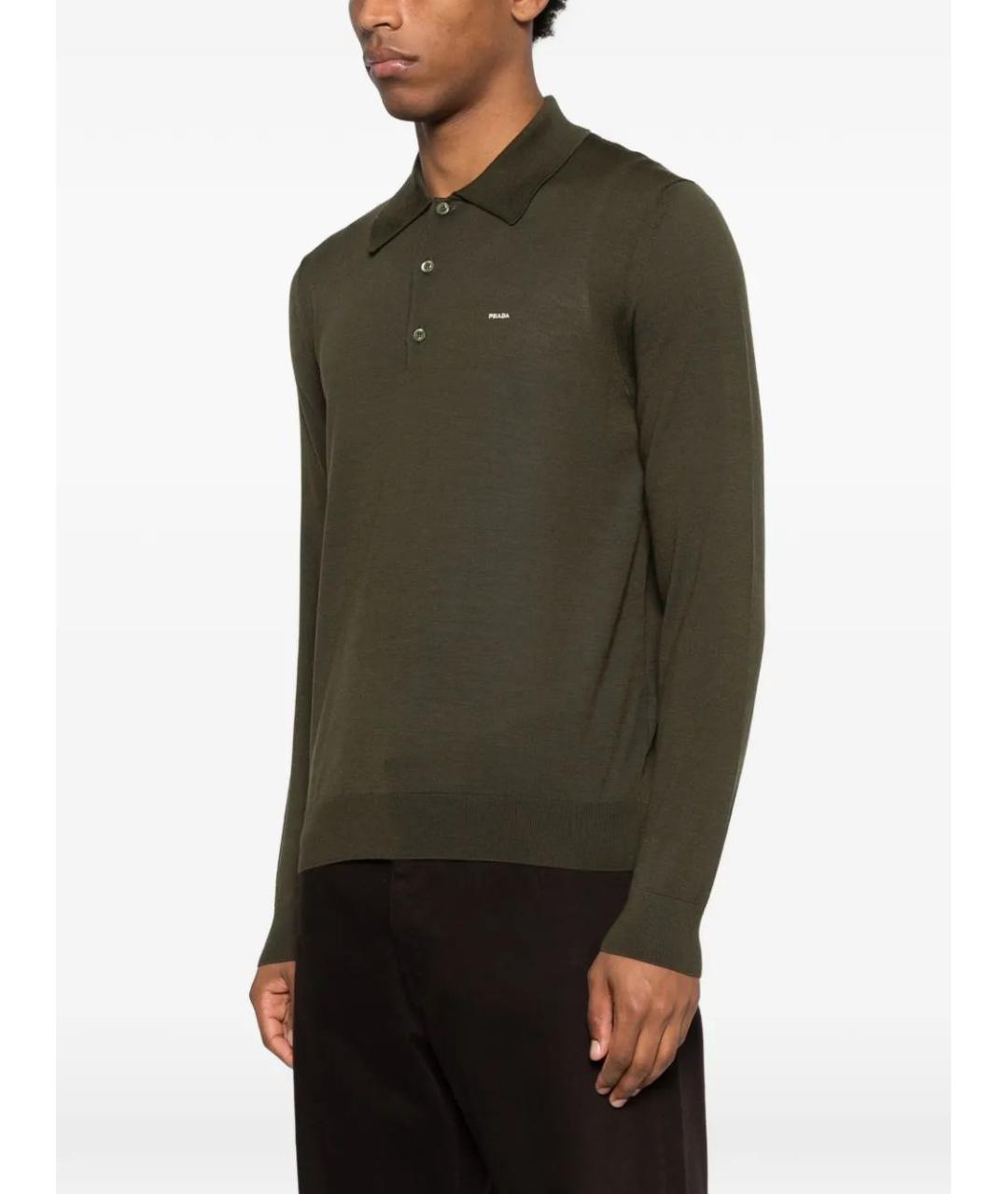 PRADA Зеленые хлопковое поло с длинным рукавом, фото 3