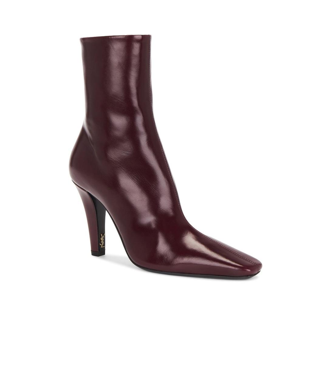 SAINT LAURENT Бордовые кожаные ботильоны, фото 2