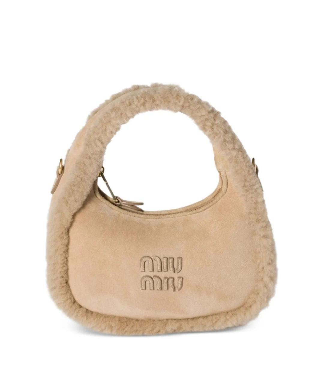 MIU MIU Бежевая кожаная сумка с короткими ручками, фото 1