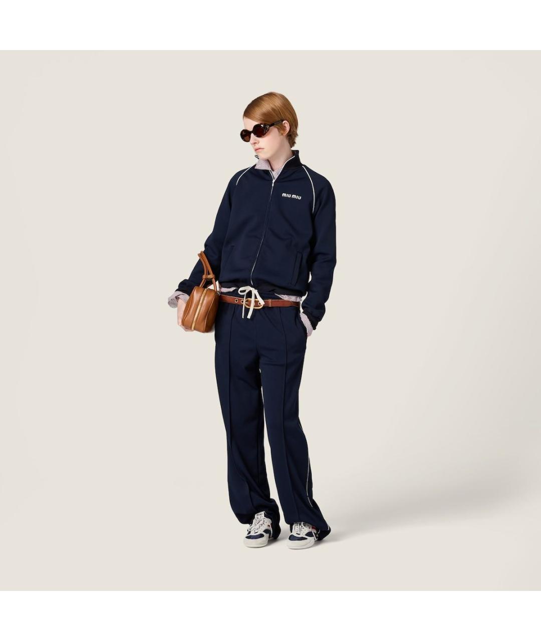 MIU MIU Темно-синяя полиэстеровая куртка, фото 2