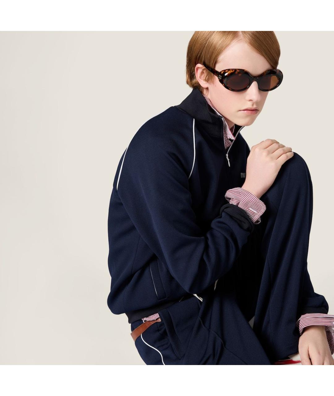 MIU MIU Темно-синяя полиэстеровая куртка, фото 4