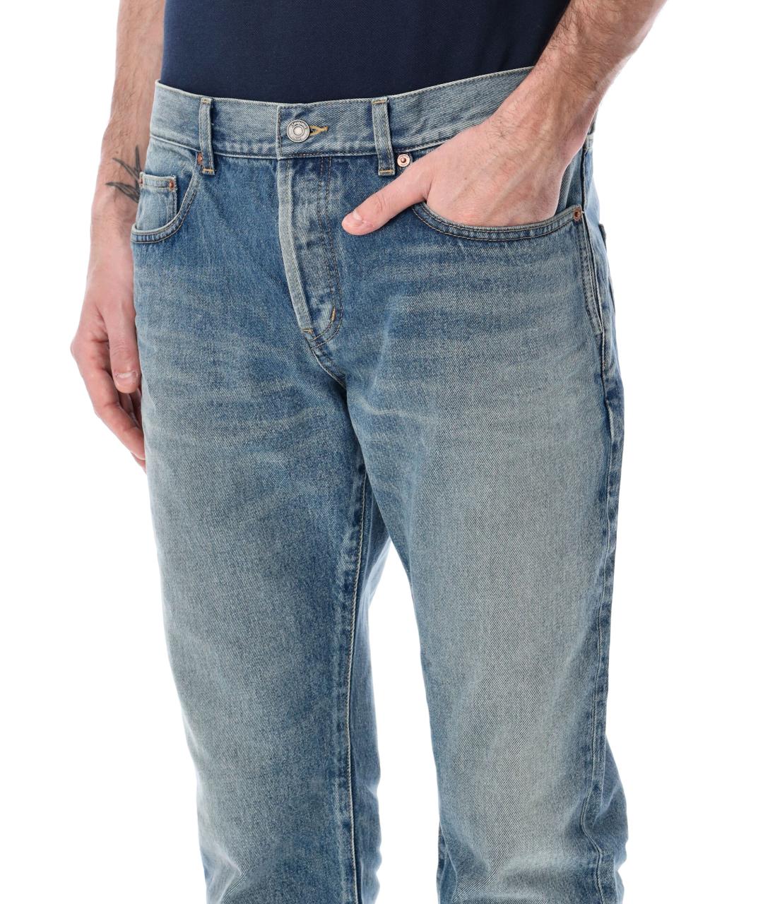 SAINT LAURENT Голубые хлопковые прямые джинсы, фото 3