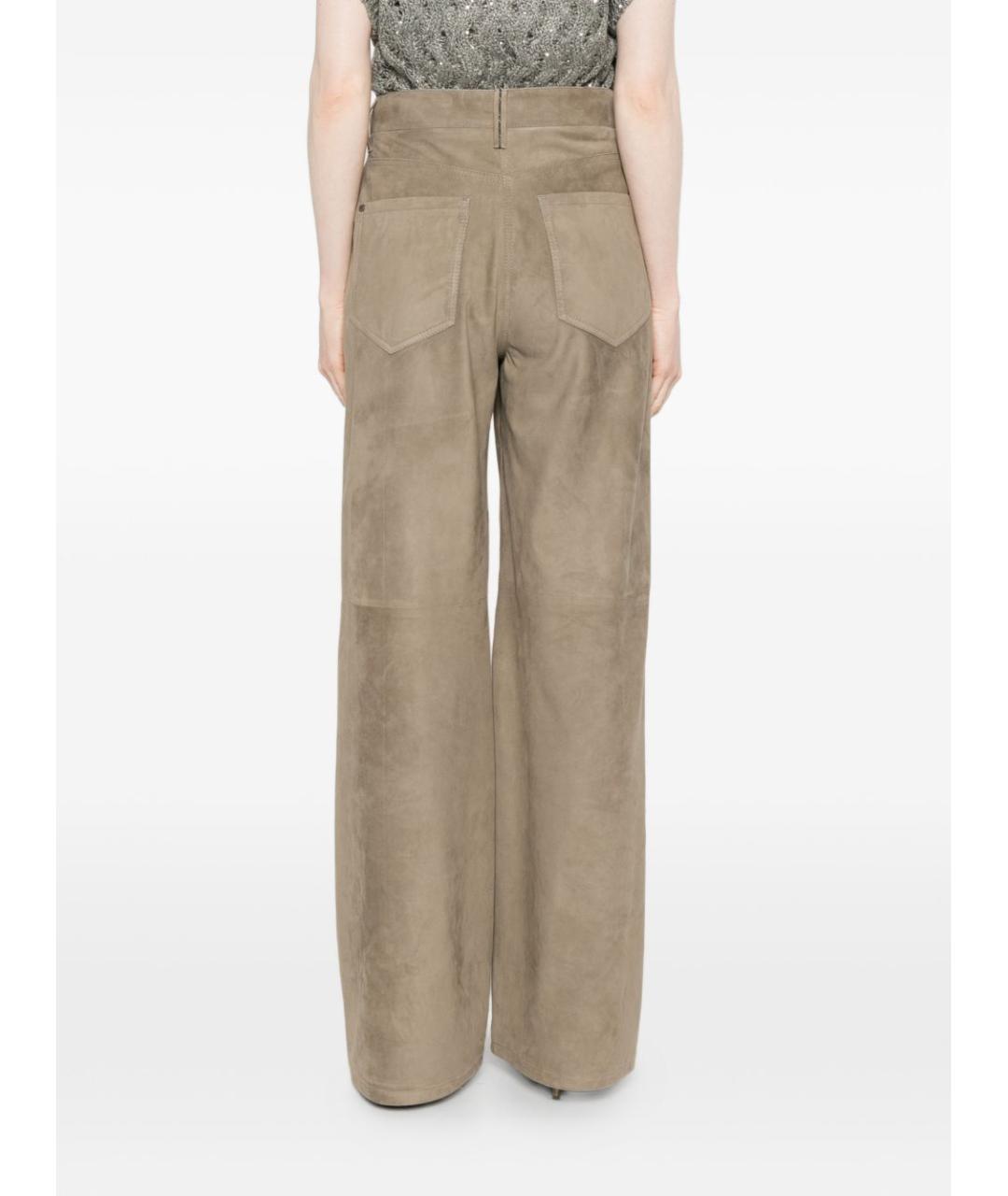 BRUNELLO CUCINELLI Бежевые замшевые прямые брюки, фото 3