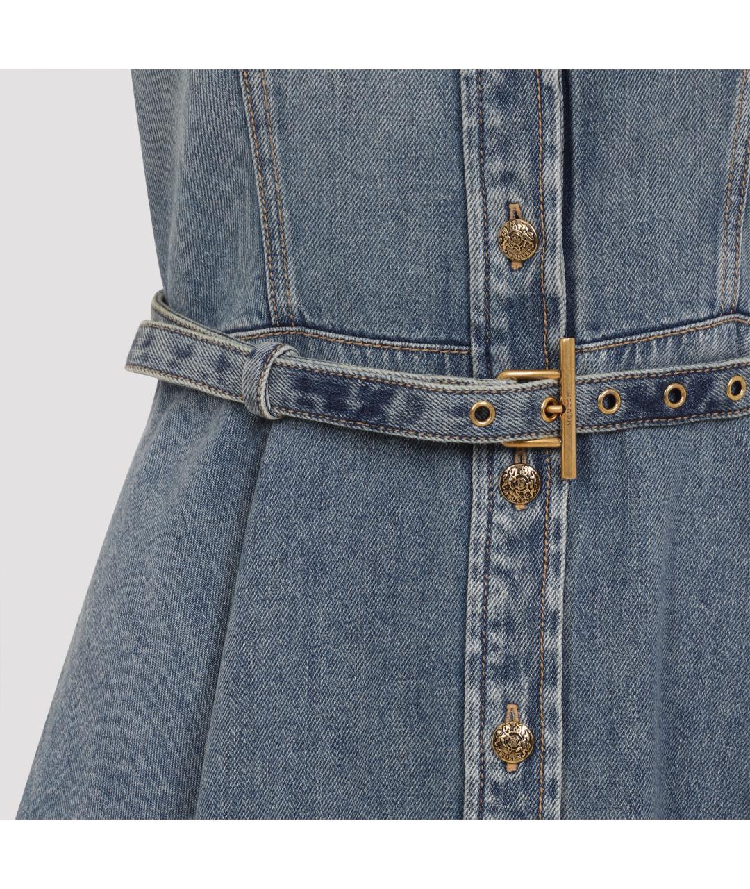 ALEXANDER MCQUEEN Синее хлопковое повседневное платье, фото 3