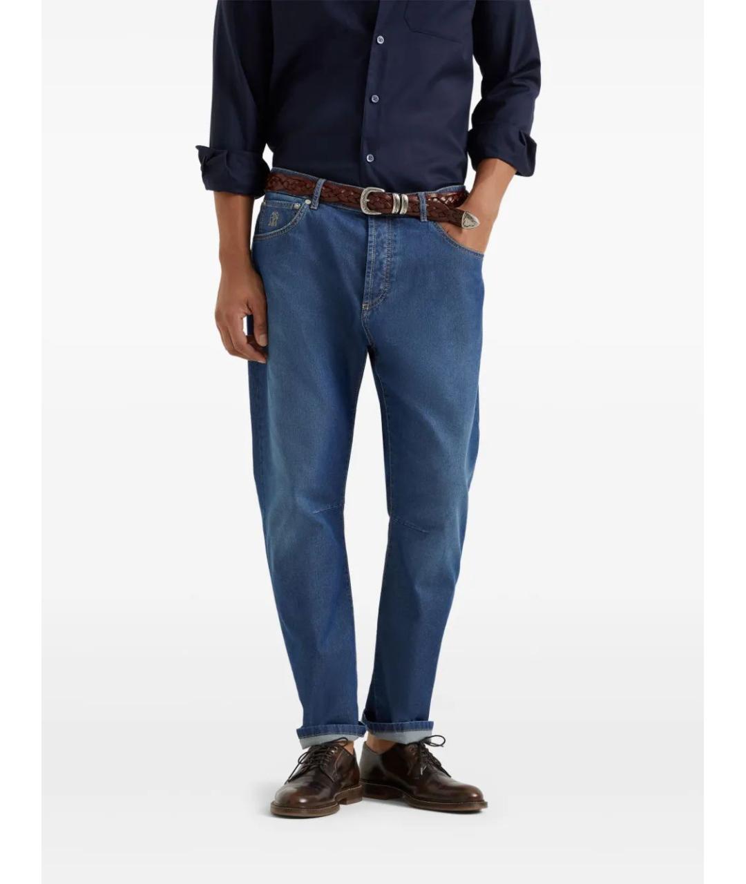 BRUNELLO CUCINELLI Синие хлопковые джинсы скинни, фото 3