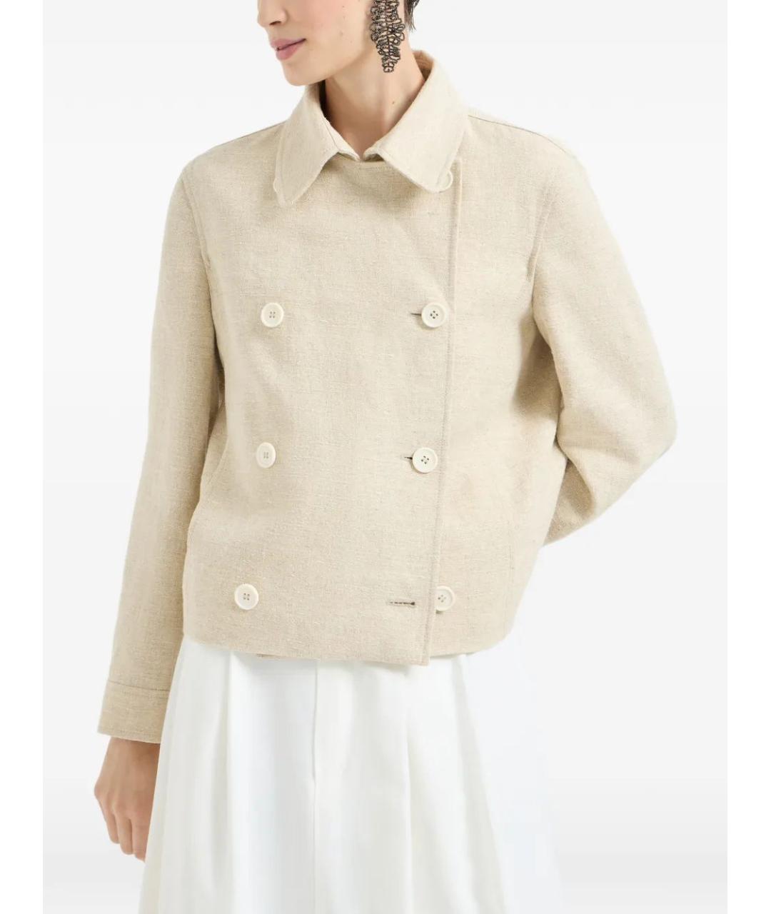 BRUNELLO CUCINELLI Бежевая льняная куртка, фото 2