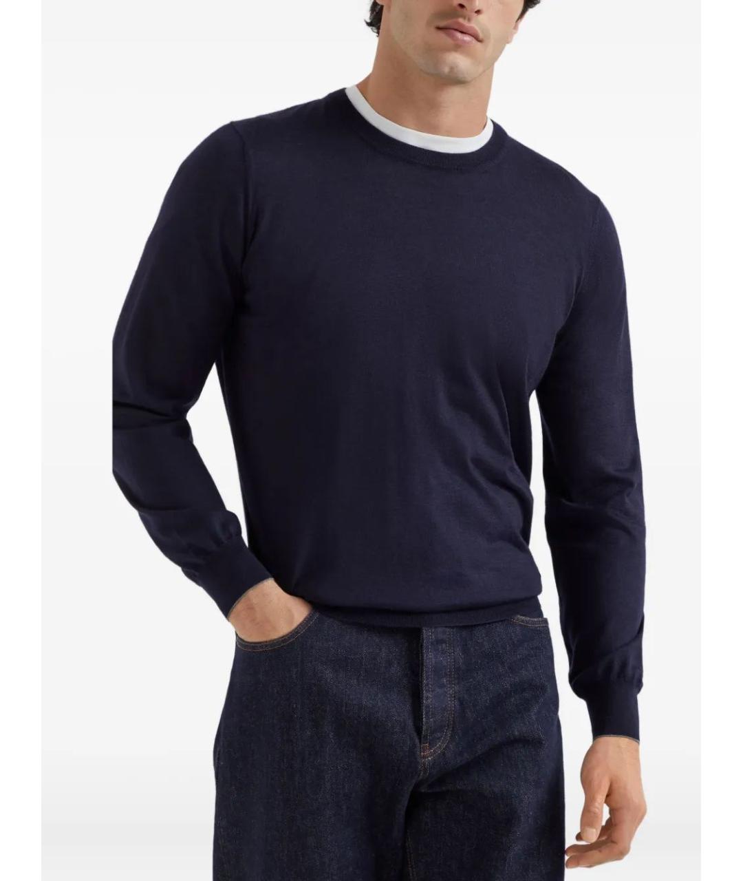 BRUNELLO CUCINELLI Темно-синий кашемировый джемпер / свитер, фото 2