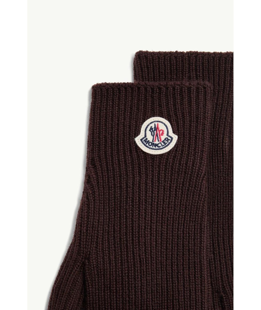 MONCLER Коричневые шерстяные перчатки, фото 2