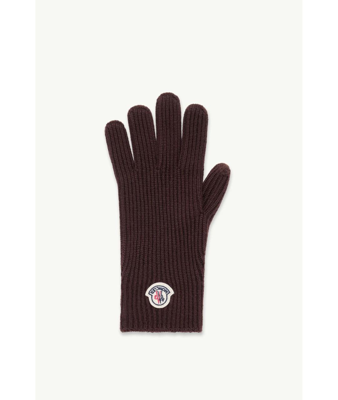 MONCLER Коричневые шерстяные перчатки, фото 4