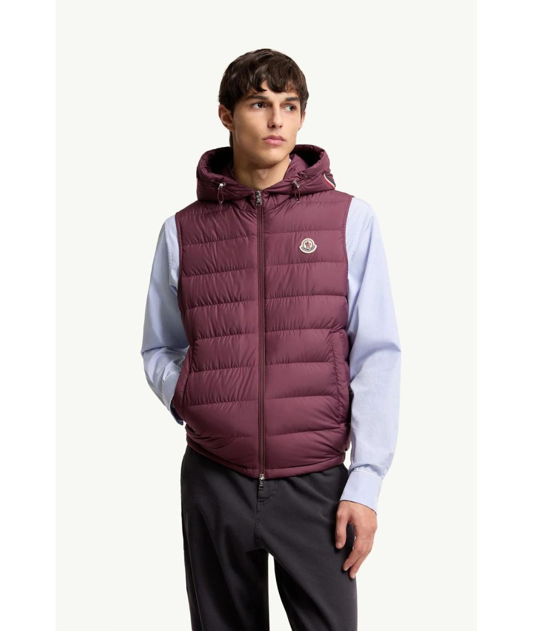 MONCLER Бордовый полиэстеровый жилет, фото 2
