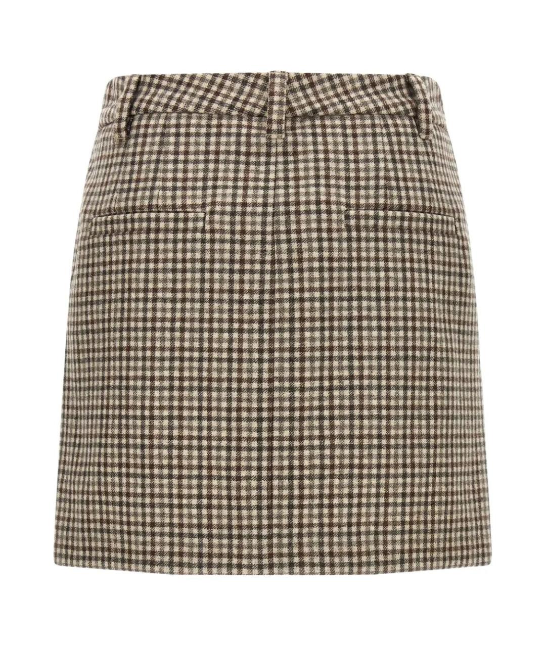 BRUNELLO CUCINELLI Коричневая шерстяная юбка мини, фото 2