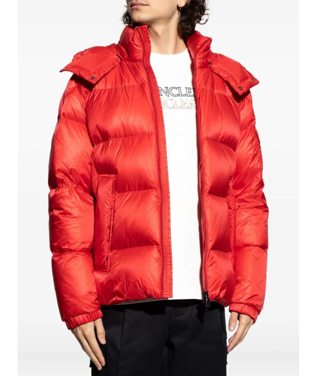 MONCLER Красный полиамидовый пуховик, фото 3