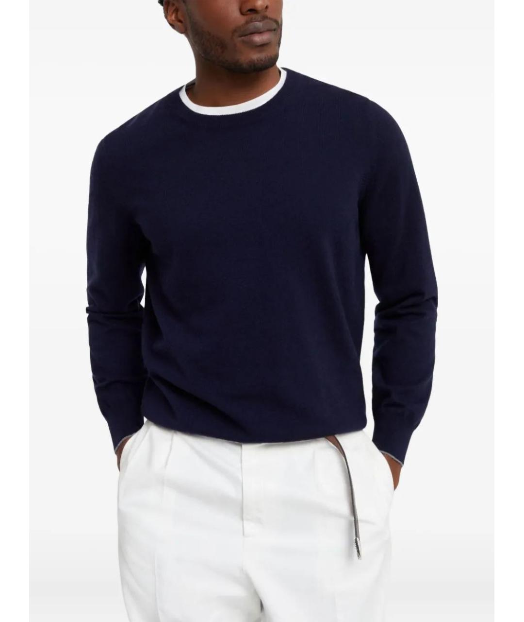 BRUNELLO CUCINELLI Темно-синий кашемировый джемпер / свитер, фото 3