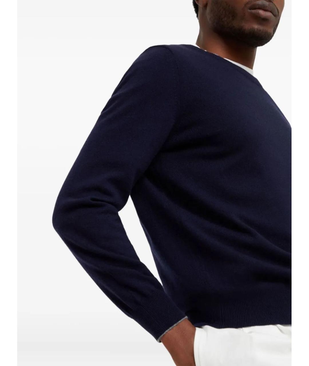 BRUNELLO CUCINELLI Темно-синий кашемировый джемпер / свитер, фото 5