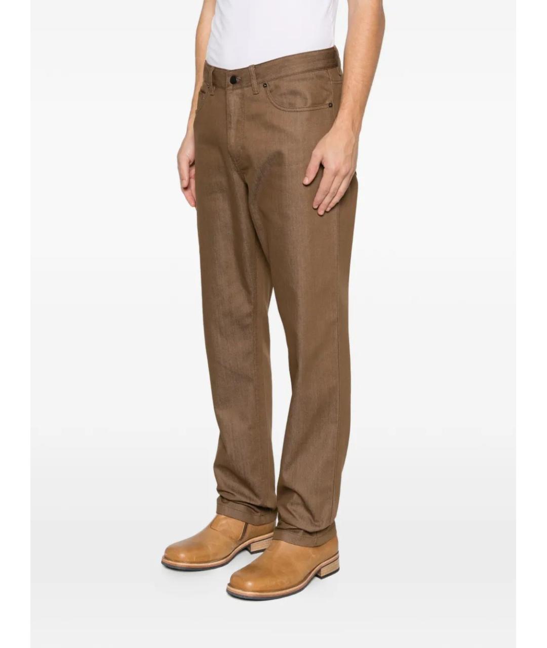 MONCLER Коричневые хлопковые повседневные брюки, фото 3