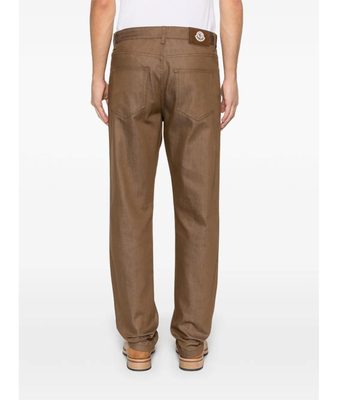 MONCLER Коричневые хлопковые повседневные брюки, фото 4