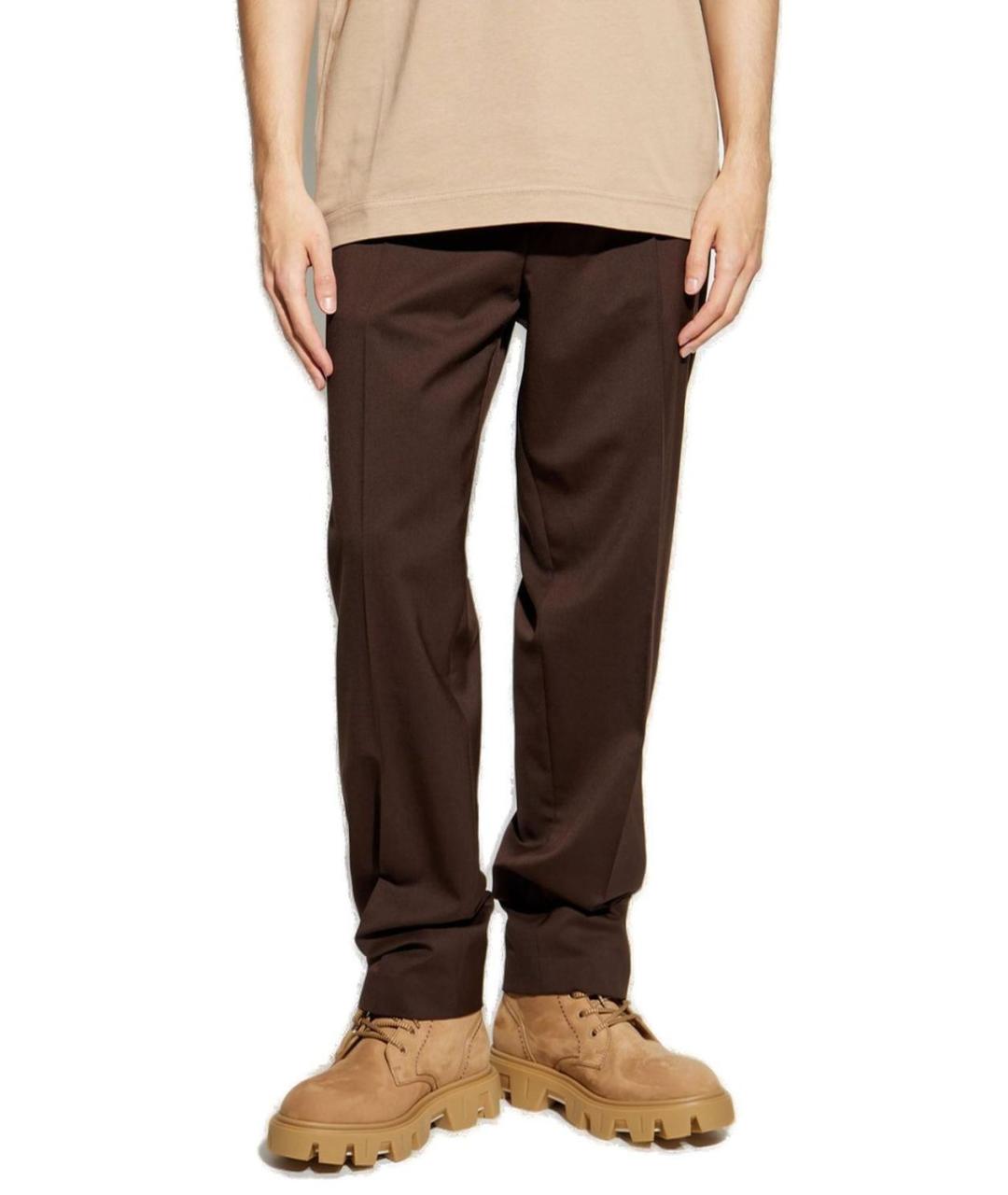 MONCLER Коричневые шерстяные повседневные брюки, фото 2