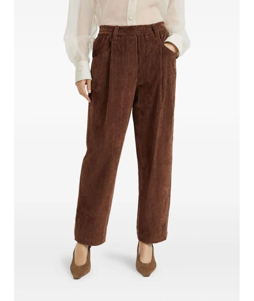 BRUNELLO CUCINELLI Коричневые хлопковые прямые брюки, фото 3