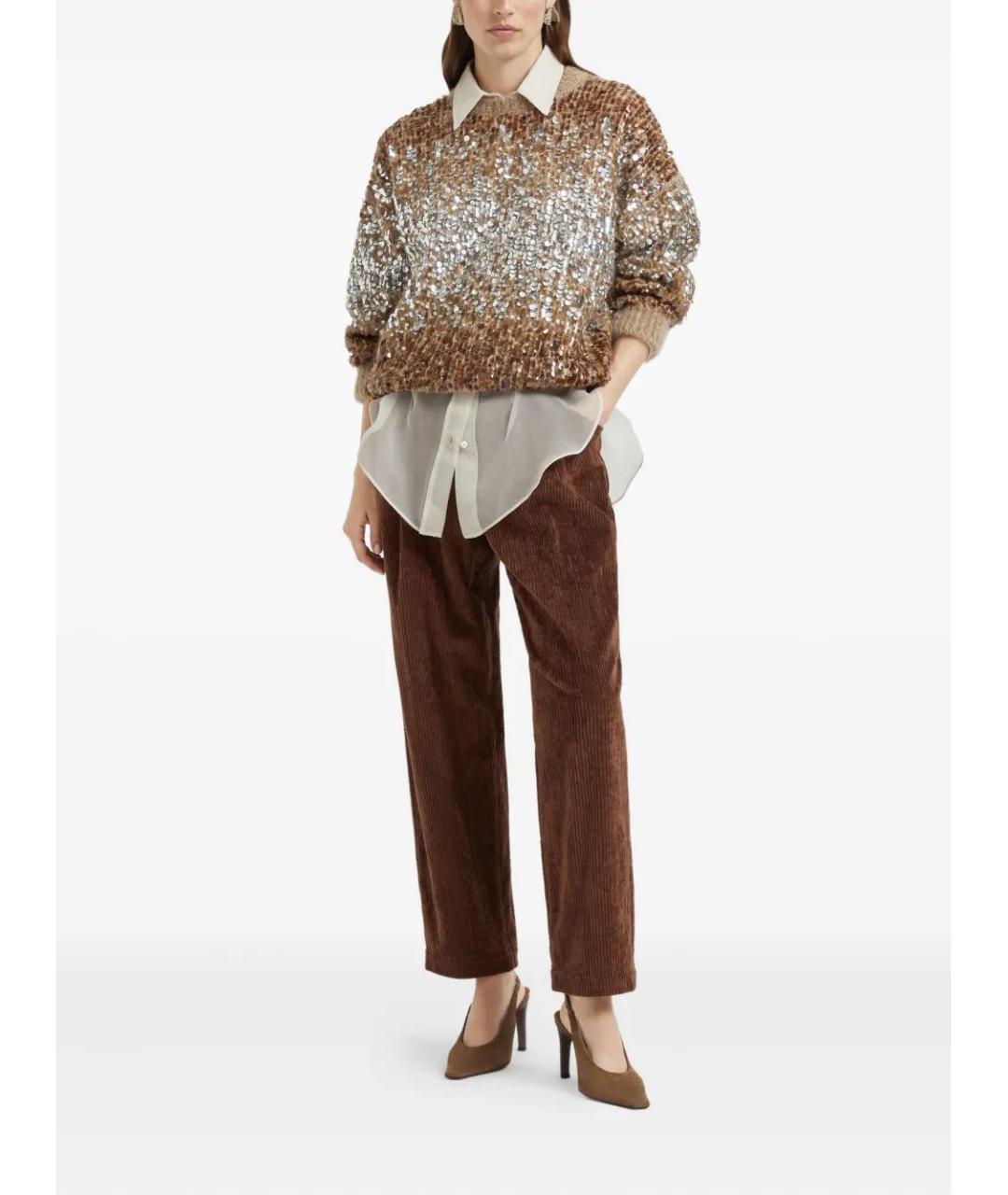 BRUNELLO CUCINELLI Коричневые хлопковые прямые брюки, фото 2