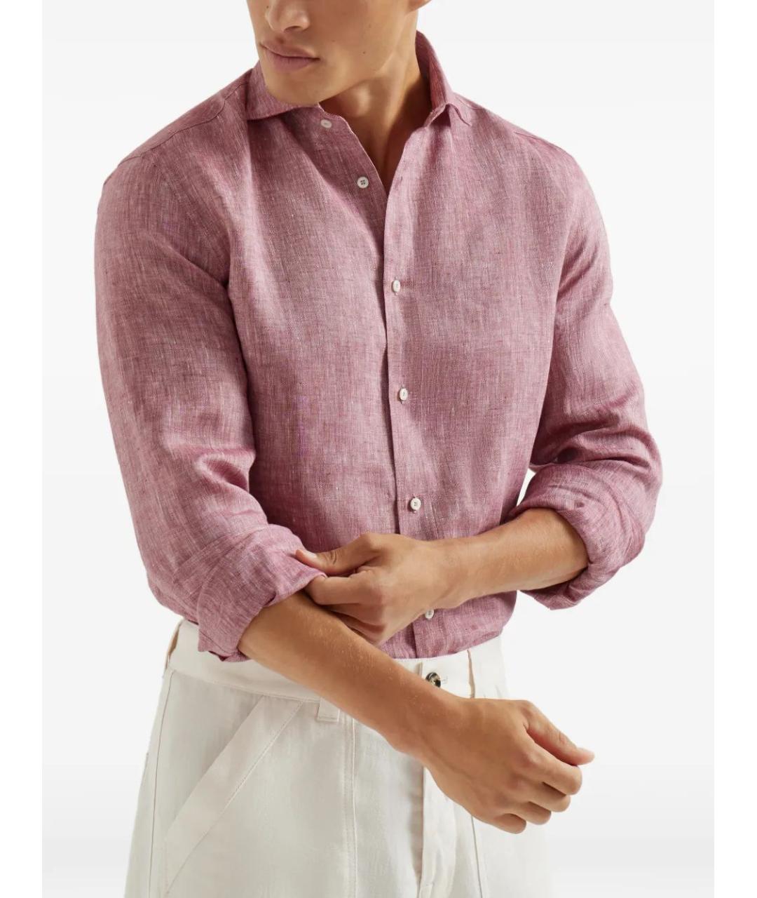 BRUNELLO CUCINELLI Розовая льняная кэжуал рубашка, фото 3
