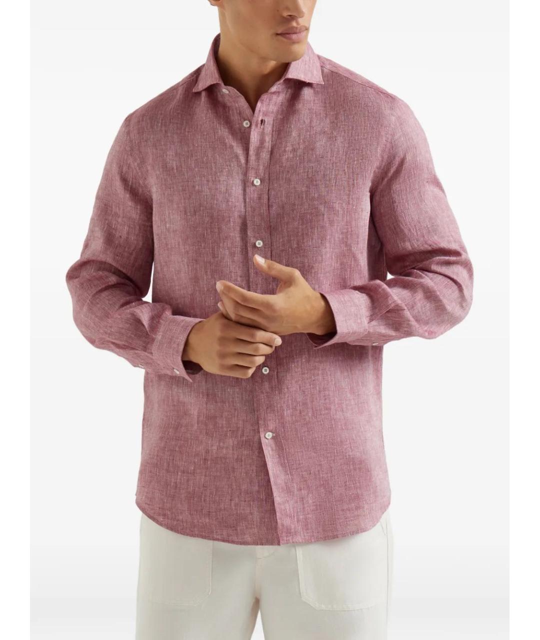 BRUNELLO CUCINELLI Розовая льняная кэжуал рубашка, фото 2