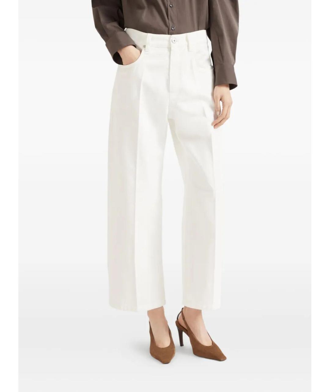 BRUNELLO CUCINELLI Белые хлопковые прямые брюки, фото 2