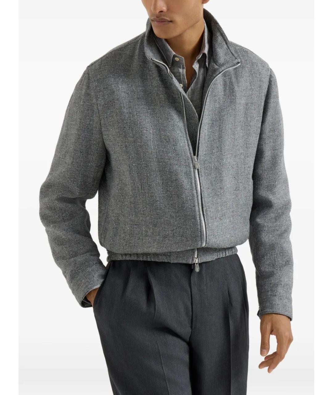BRUNELLO CUCINELLI Серая шелковая куртка, фото 3