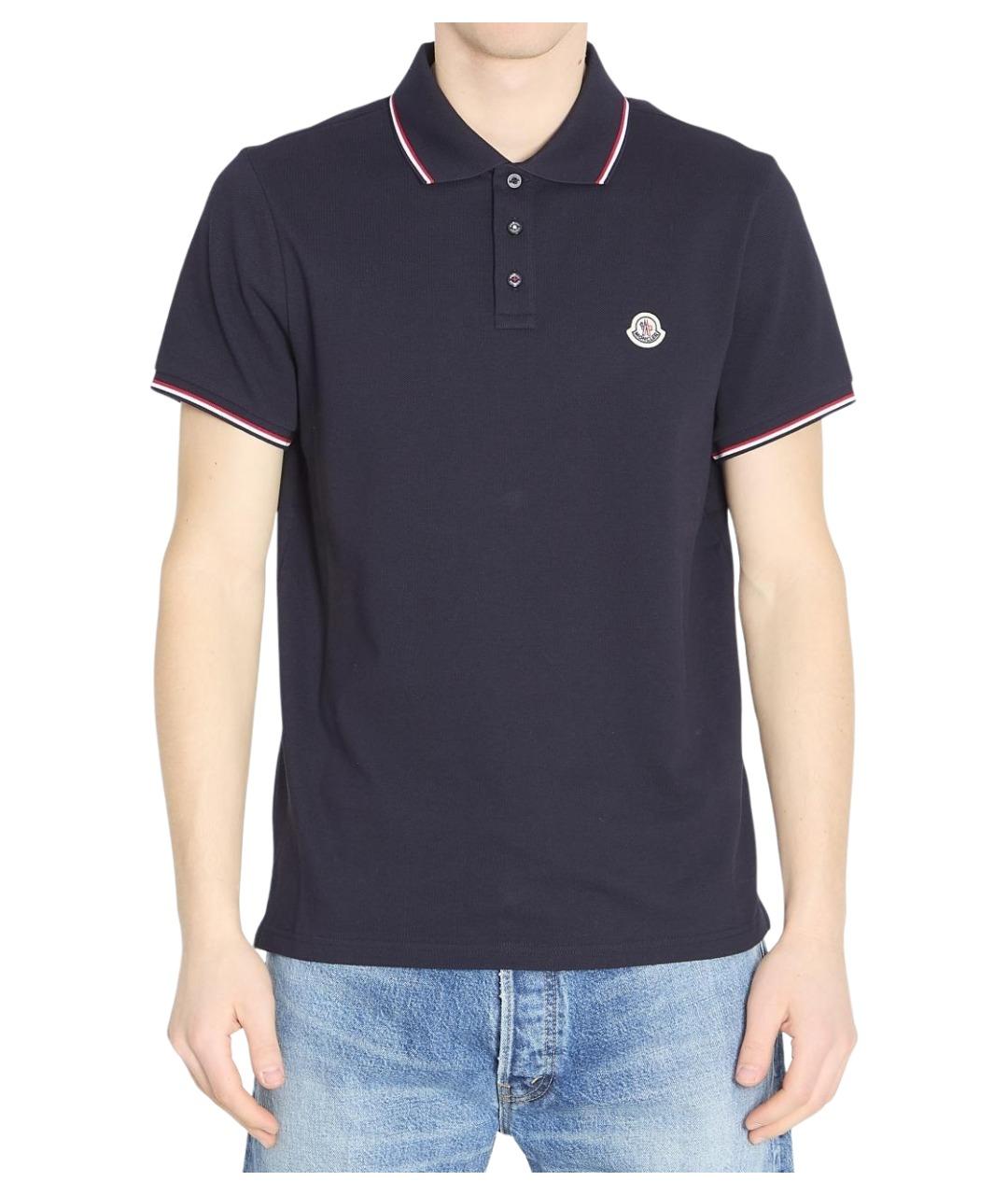 MONCLER Синее хлопковое поло с коротким рукавом, фото 1