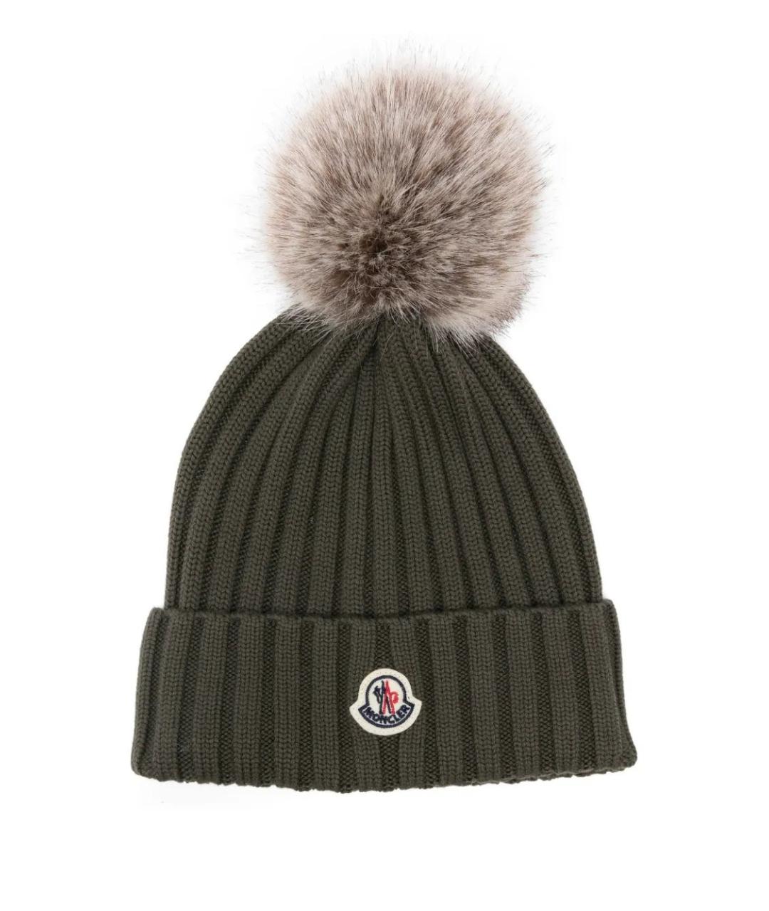 MONCLER Зеленая шерстяная шапка, фото 1