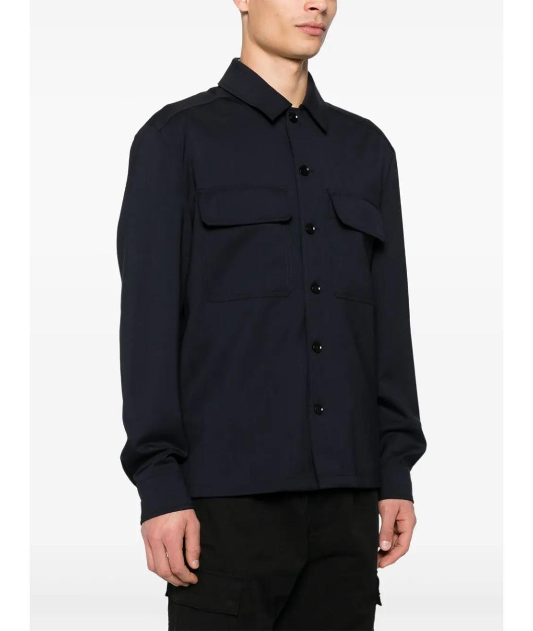 MONCLER Синяя шерстяная кэжуал рубашка, фото 3