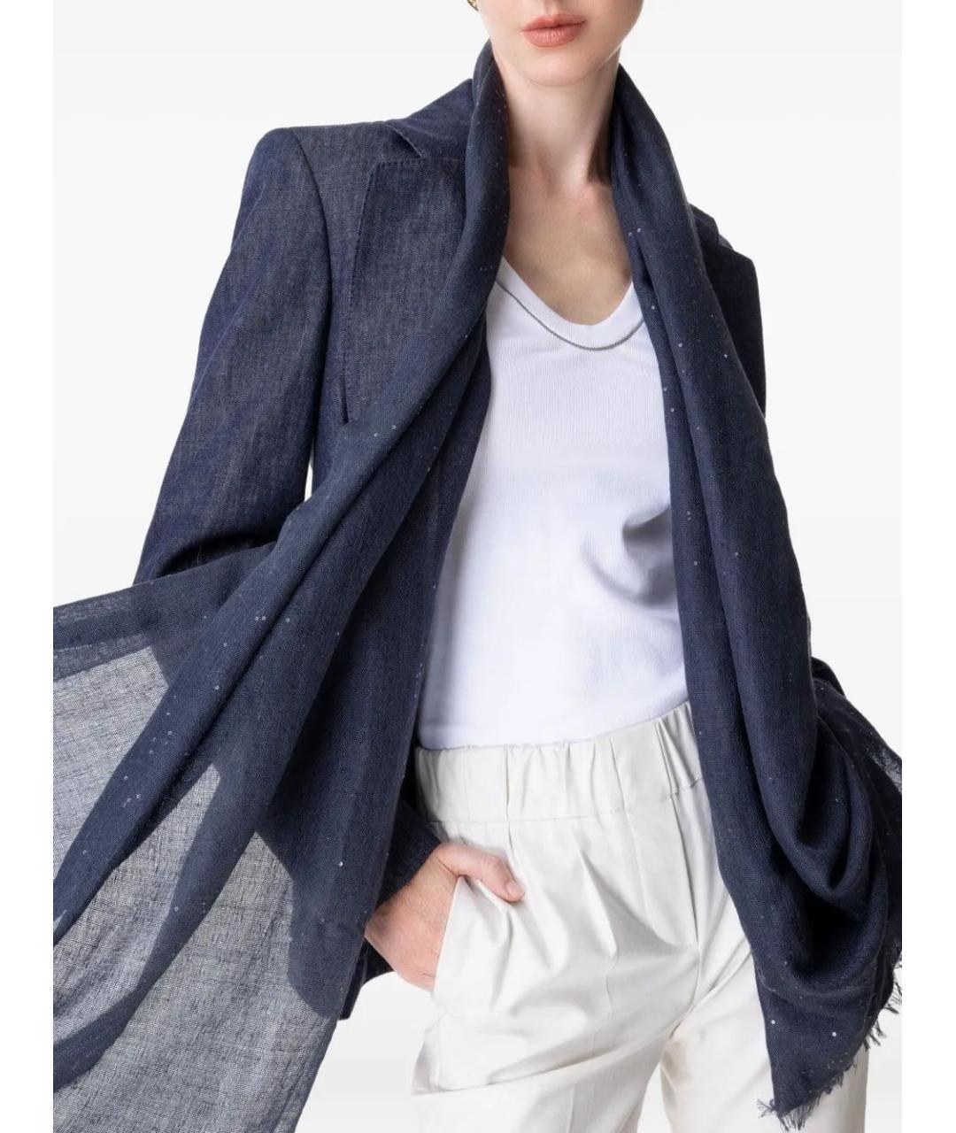 BRUNELLO CUCINELLI Темно-синий кашемировый шарф, фото 4