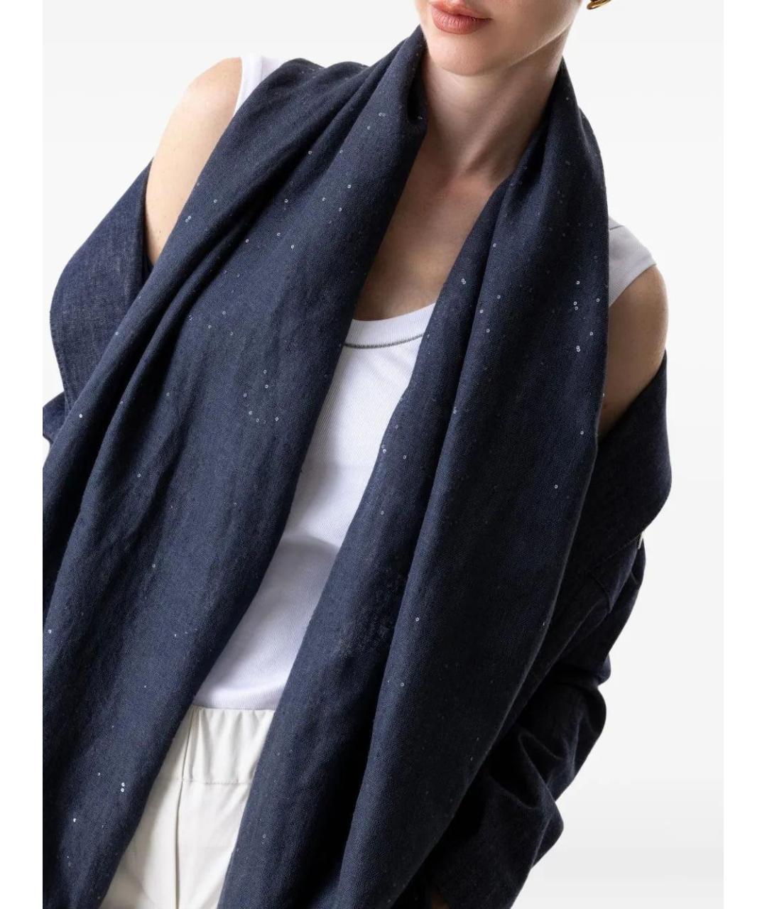 BRUNELLO CUCINELLI Темно-синий кашемировый шарф, фото 3