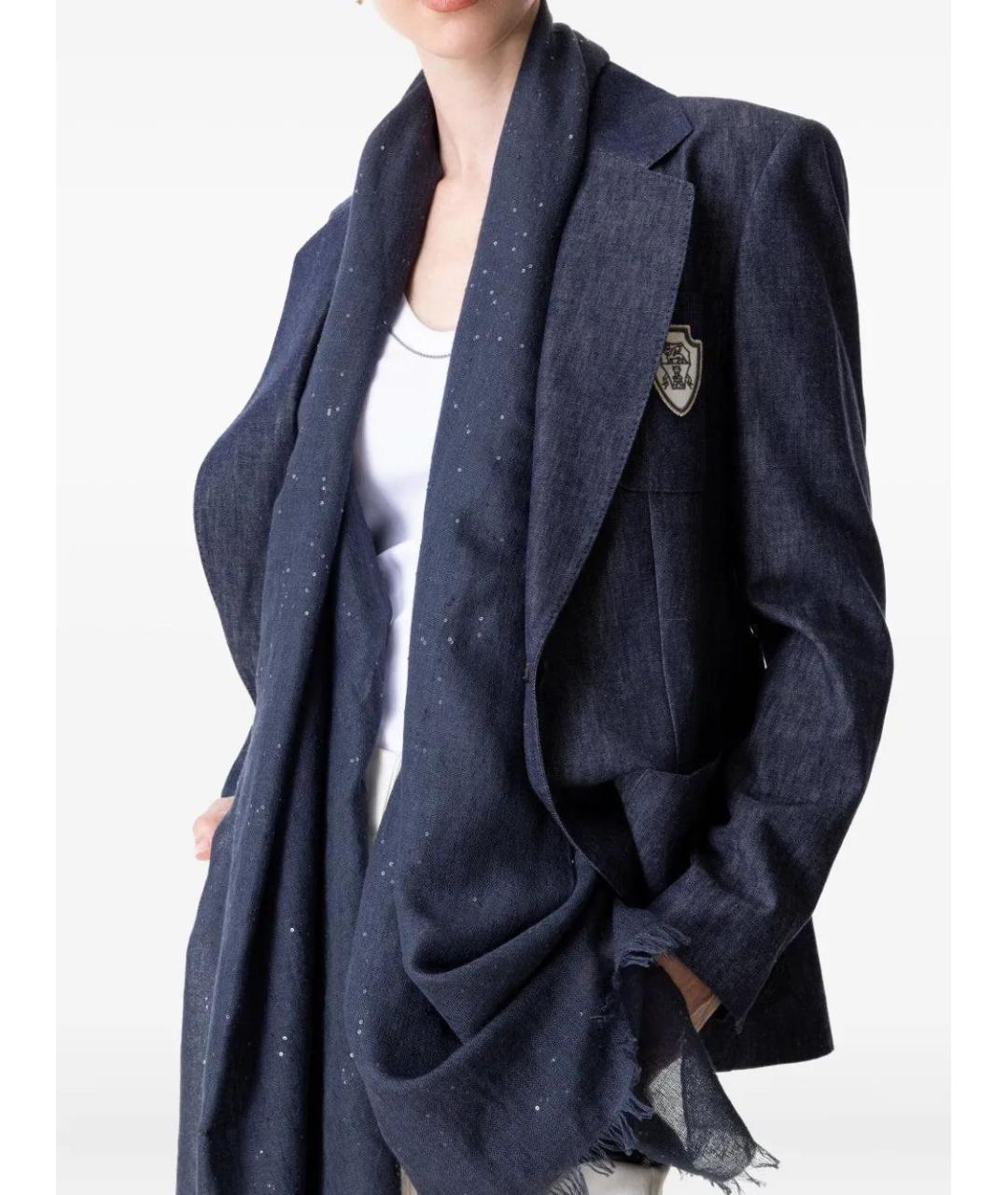 BRUNELLO CUCINELLI Темно-синий кашемировый шарф, фото 2