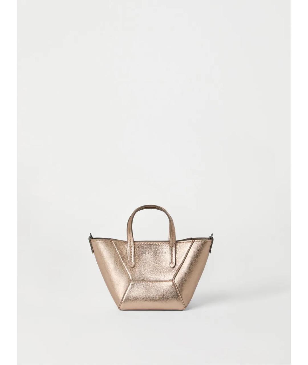 BRUNELLO CUCINELLI Золотая кожаная сумка тоут, фото 3