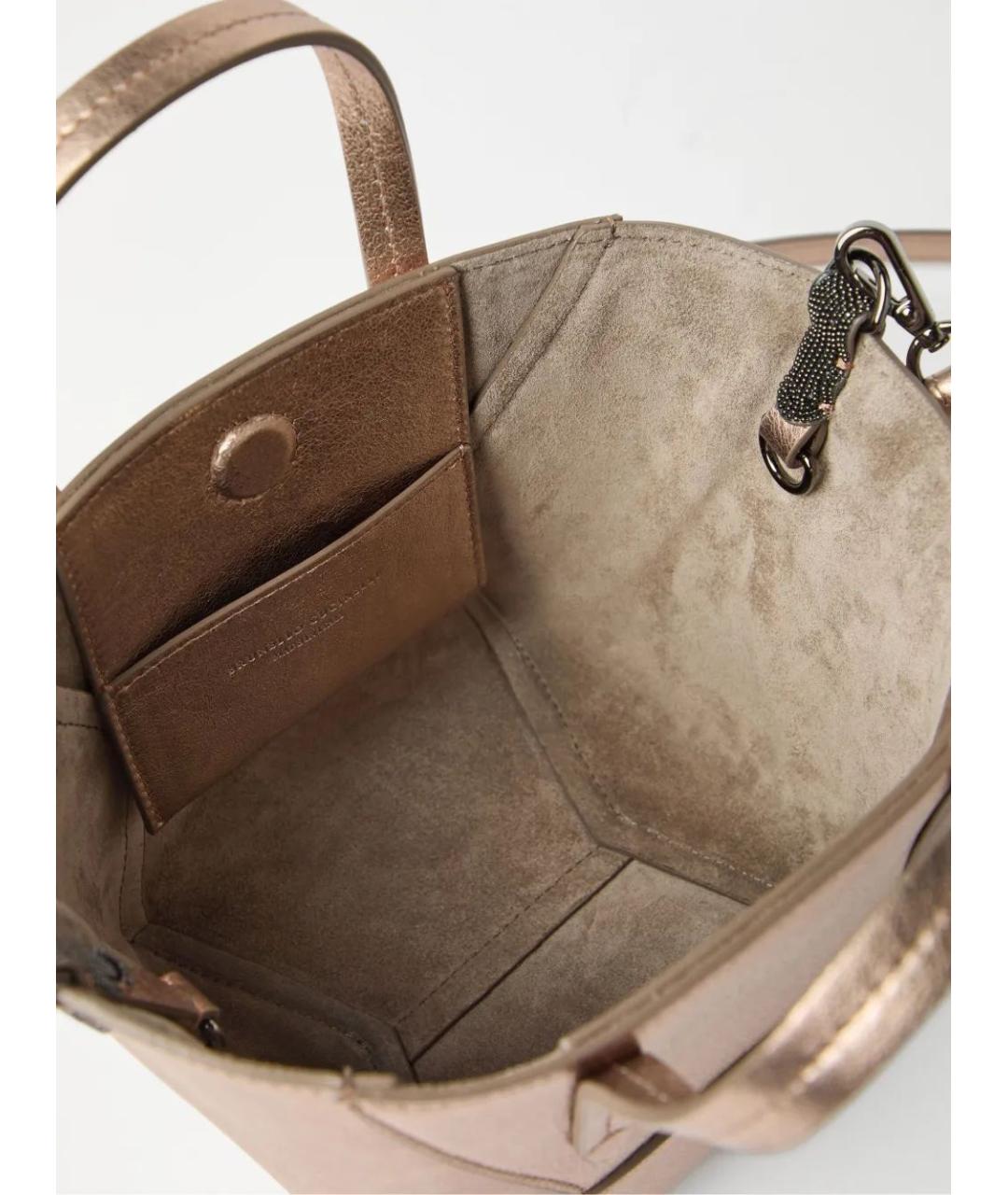 BRUNELLO CUCINELLI Золотая кожаная сумка тоут, фото 2