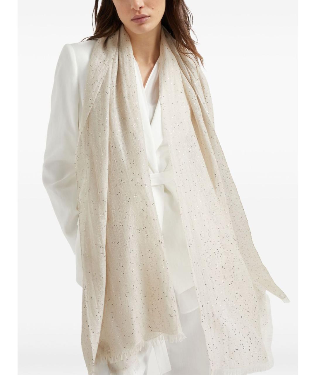 BRUNELLO CUCINELLI Бежевый кашемировый шарф, фото 3